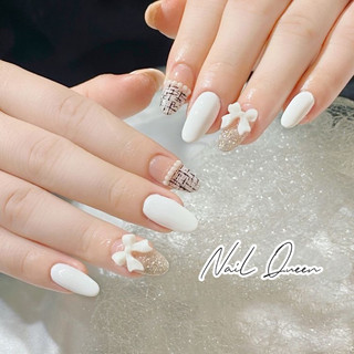 Nailbox cô dâu trắng kẻ dạ gắn nơ xinh