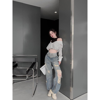 Quần jeans nữ denim bò ống suông cạp cao, quần bò ống rộng phong cách RETRO Ulzzang QCL1 LuciK Shop 9895 QD0017
