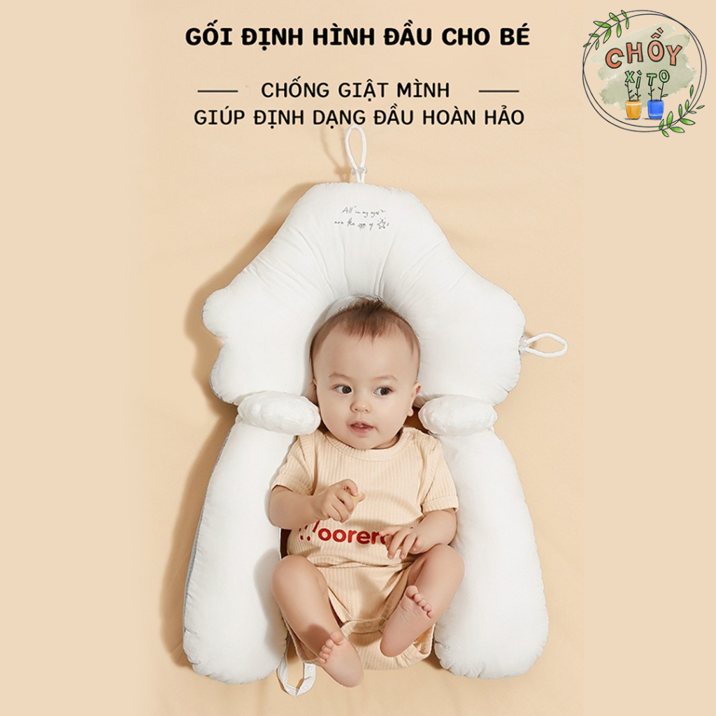 Gối chữ U cho bé sơ sinh- Gối chống giật mình chống méo đầu, dây rút điều chỉnh 3 đầu giúp bé sơ sinh ngủ ngon hơn