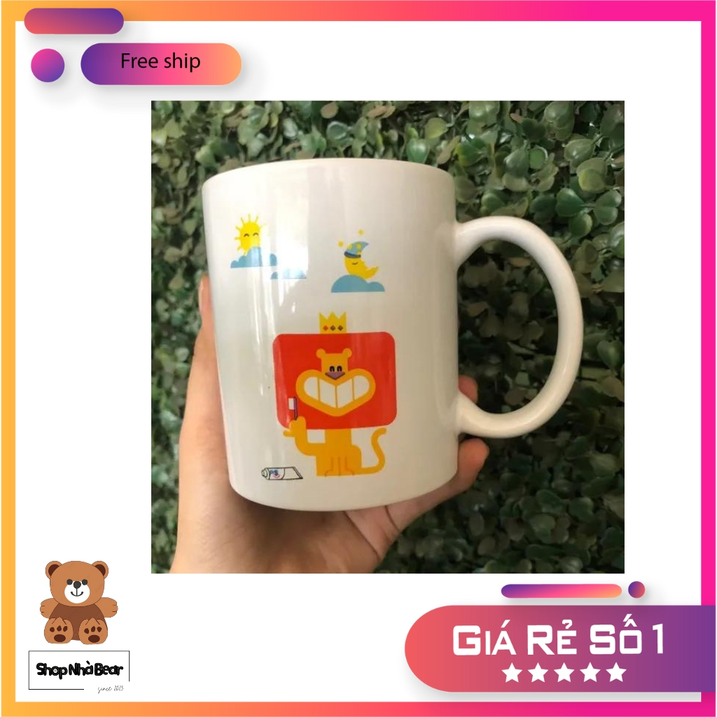 Ly, Cốc Sứ Có Quai Dày Có In Họa Tiết Chú Sư Tử