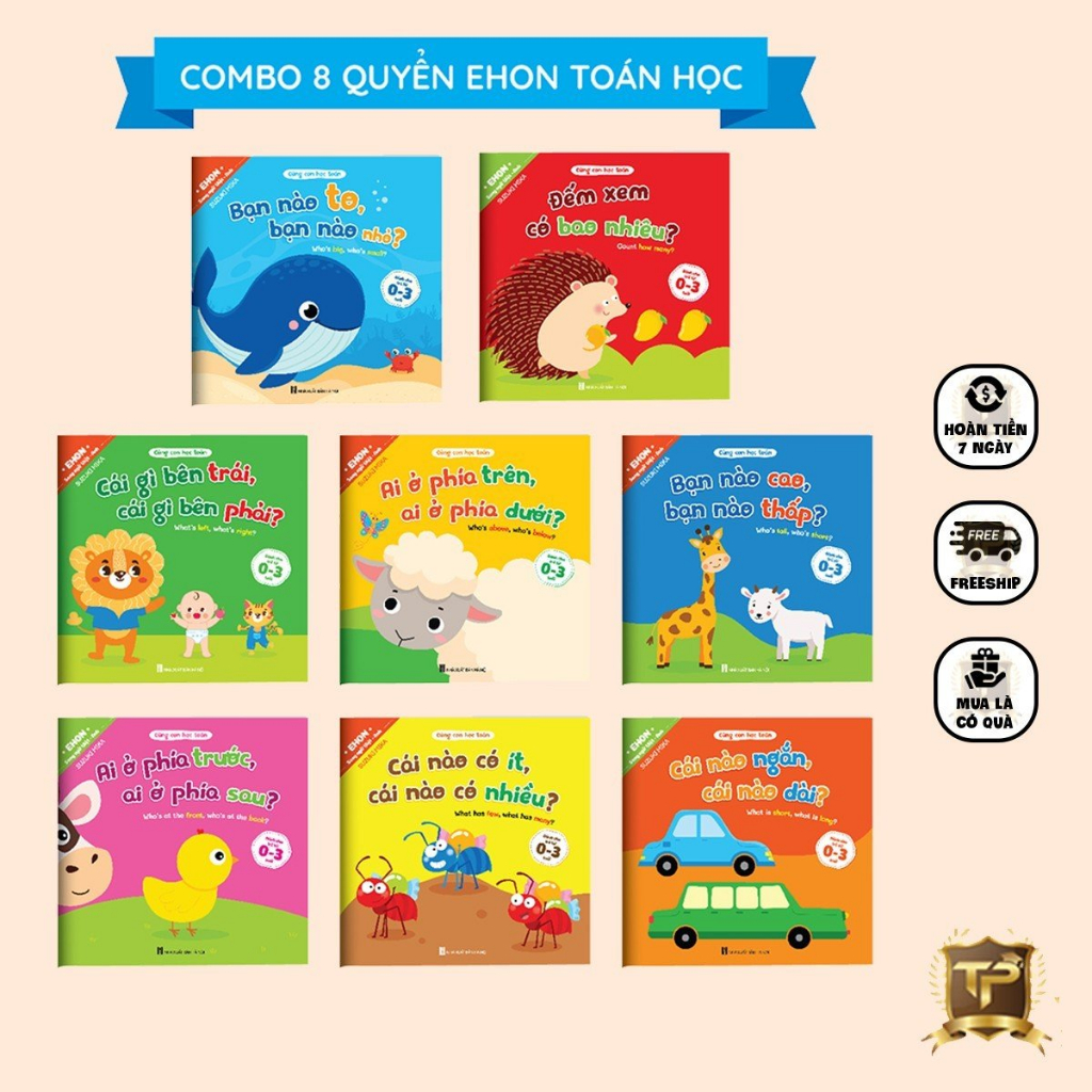 Sách - Bộ Ehon Cùng Con Học Toán Song Ngữ Anh Việt - Toán học đầu đời cho bé từ 0 - 3 tuổi (Bộ 8 cuốn)