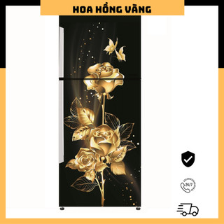 Miếng Decal 3D dán Tủ Lạnh mẫu HOA HỒNG VÀNG sang trọng