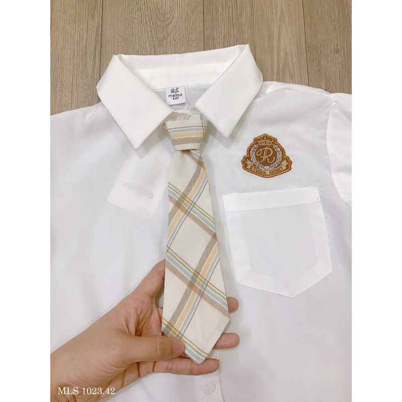 Set Váy Bé Gái Áo Sơ Mi Túi Ngực Chân Váy Nâu Cam MLS