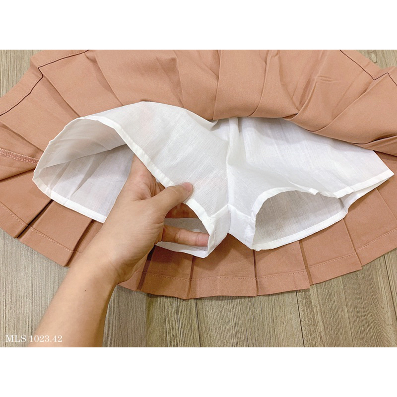 Set Váy Bé Gái Áo Sơ Mi Túi Ngực Chân Váy Nâu Cam MLS