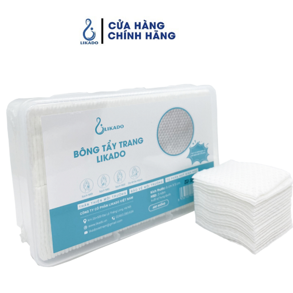 Bông tẩy trang Likado hộp 400 miếng kích thước 6cmx5cm