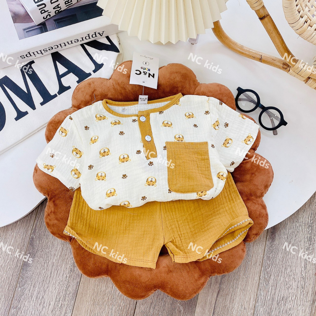 Bộ quần áo cộc xô muslin cho bé trai, bé gái BC31