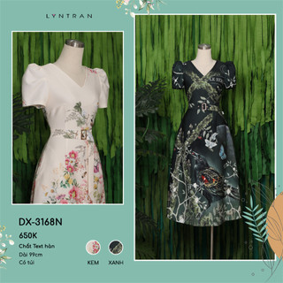 Đầm xoè nữ cổ v kèm đai eo lyntran dx-3168n