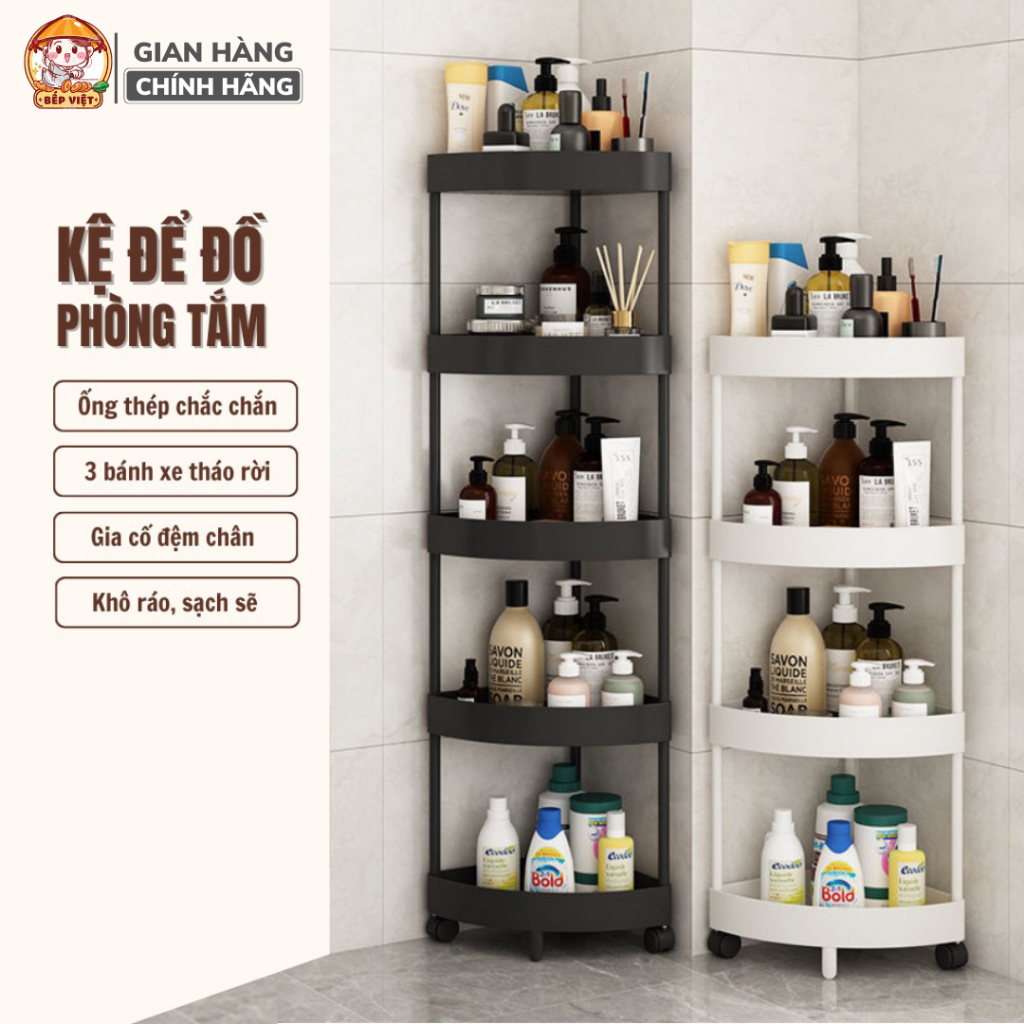 Kệ Góc Tường Nhà Tắm Đa Năng, Kệ Để Đồ Đa Năng Có Bánh Xe, Chất Liệu Khung Kim Loại Chắc Chắn, Thiết Kế Rãnh Thoát Nước