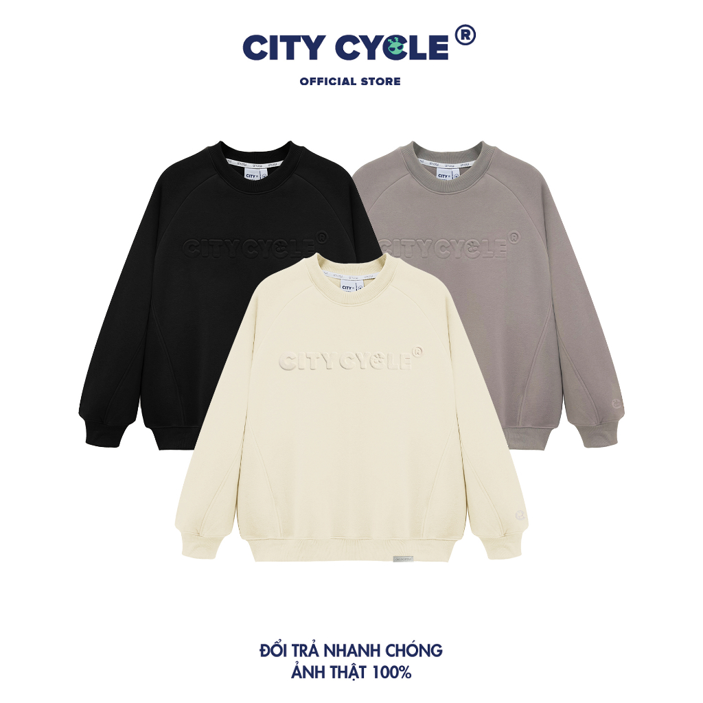 Áo sweater Local Brand Raglan Embossed City Cycle nỉ bông oversize nam nữ form rộng