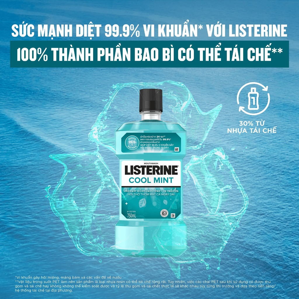 Nước Súc Miệng Giữ Hơi Thở Thơm Mát Listerine Cool mint - Dung tích 750ml