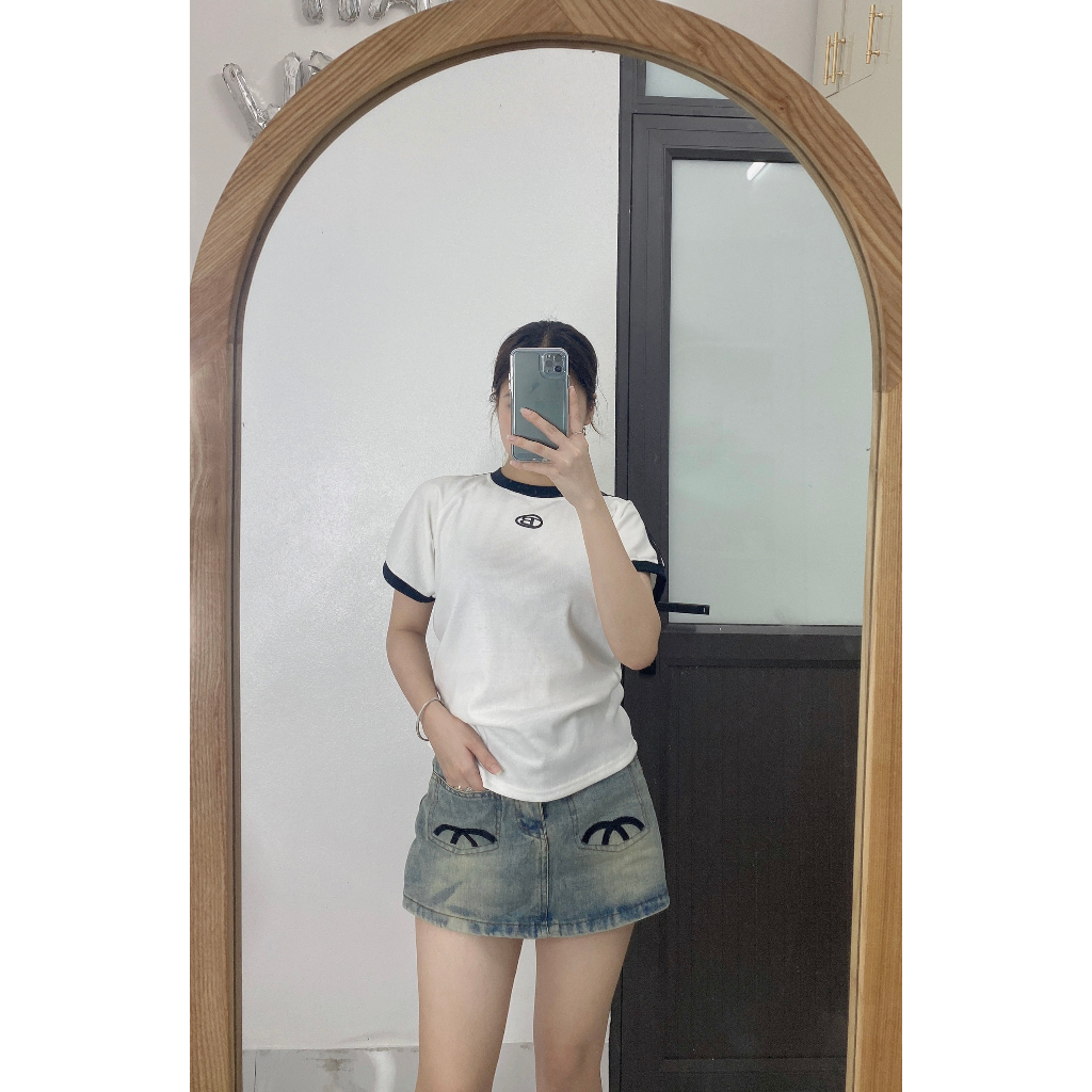 Quần váy jeans nữ dáng ngắn thêu #300 siêu hot - quần giả váy hót