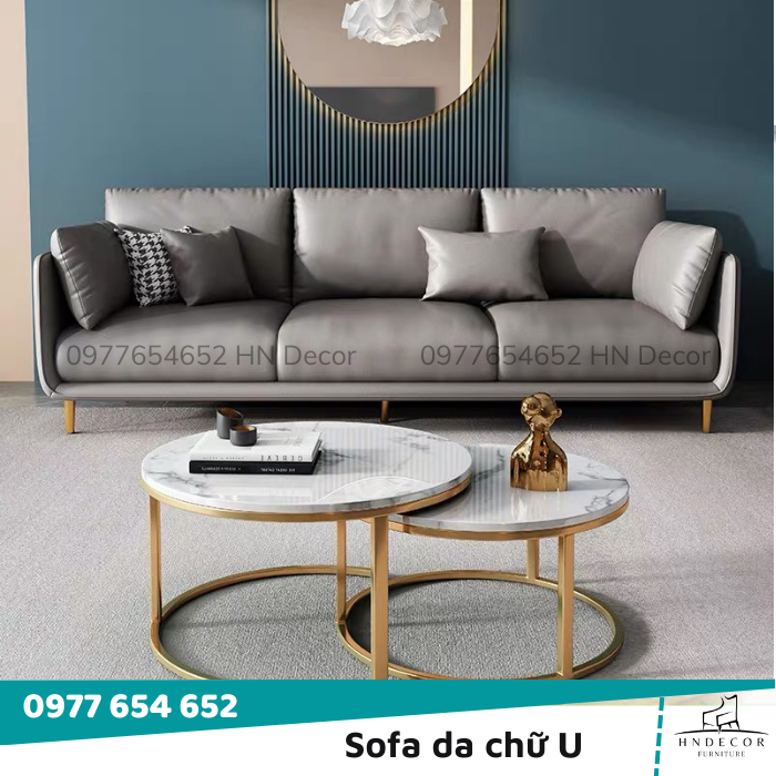 Sofa Da chữ U Cao Cấp H20C5 chất liệu khung gỗ chắc chắn kết hợp đệm mút êm ái bảo hành 12 tháng