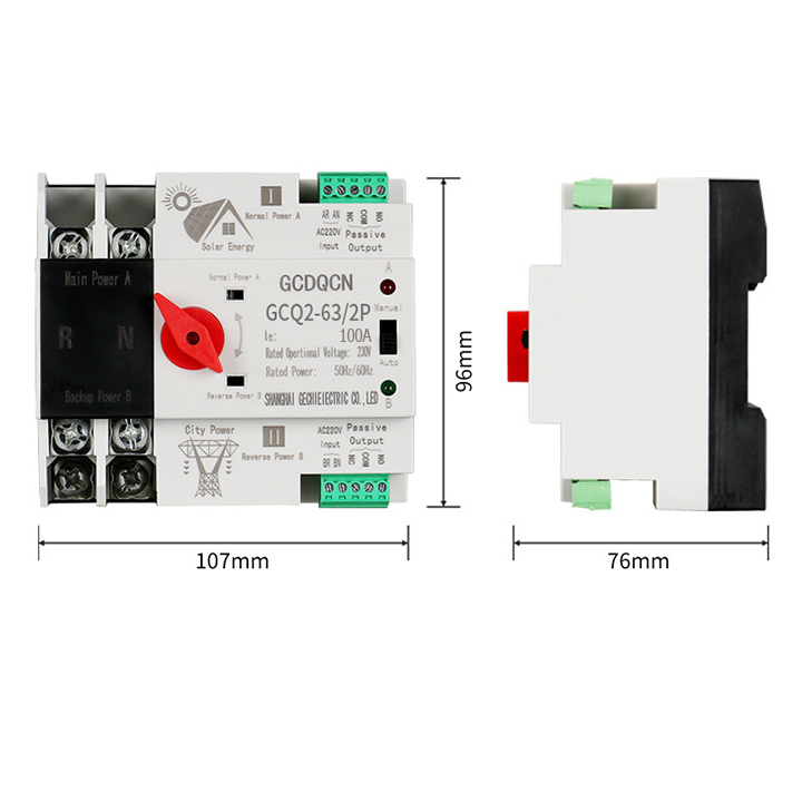 Cầu dao đảo chiều tự động ATS 2P 100A GCDQCN chuyên dụng cho điện mặt trời không gây mất điện- át chuyển nguồn- át đổi n