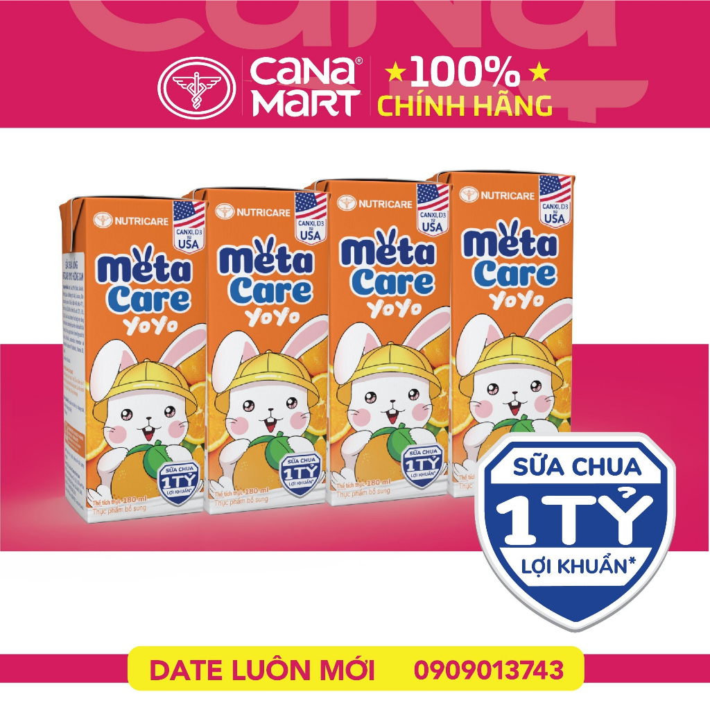 [MIX 2 VỊ] Thùng sữa vị chua MetaCare Yoyo 1 tỉ lợi khuẩn giúp bé phát triển toàn diện (180ml)