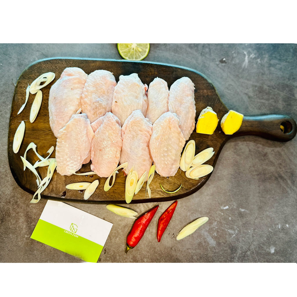 Cánh gà khúc giữa GreenMeat 1kg nhập khẩu dày thịt hàng loại 1 dùng chiên mắm, nướng, rán giòn ngon