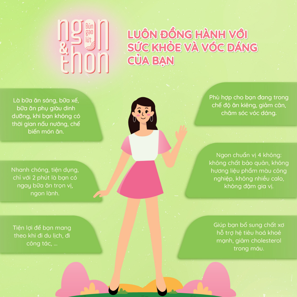 Bún gạo lứt ăn liền NGON & THON - Vị tảo xoắn chua cay thuần chay healthy eatclean