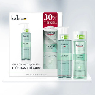 Combo Eucerin Làm Sạch Sâu Cho Da Mụn (Gel Rửa Mặt ProAcne 200ml & Tẩy Trang ProAcne Cleansing Water 200ml)