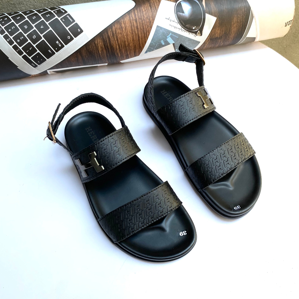 Sandal da nam quai hậu nam HERMESs CAO CẤP đẹp, sang trọng êm chân chống nước tốt, dép xăng đan nam đi học đi làm