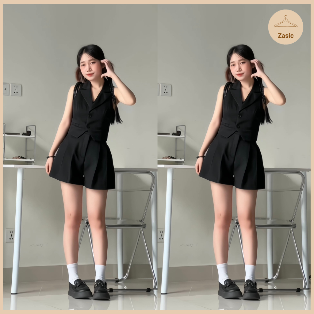 (HOTTREND) Set vest Zasic cộc tay phối quần short thời trang