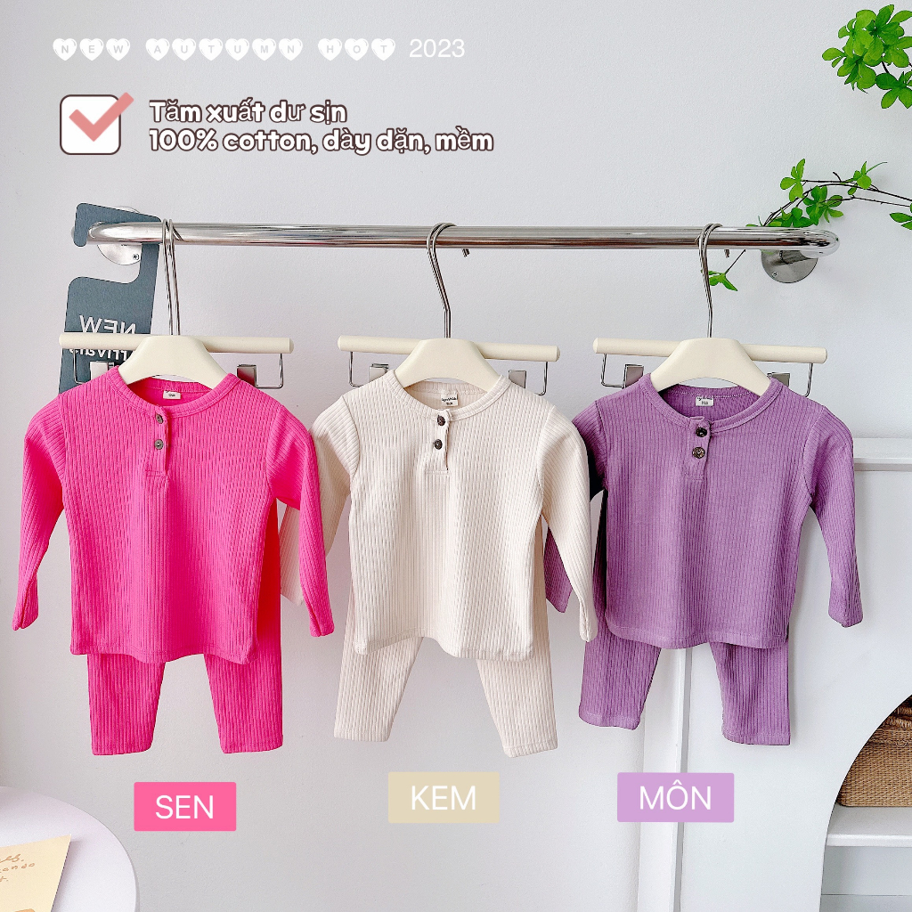 Bộ dài tay tăm cúc mềm dày cho bé