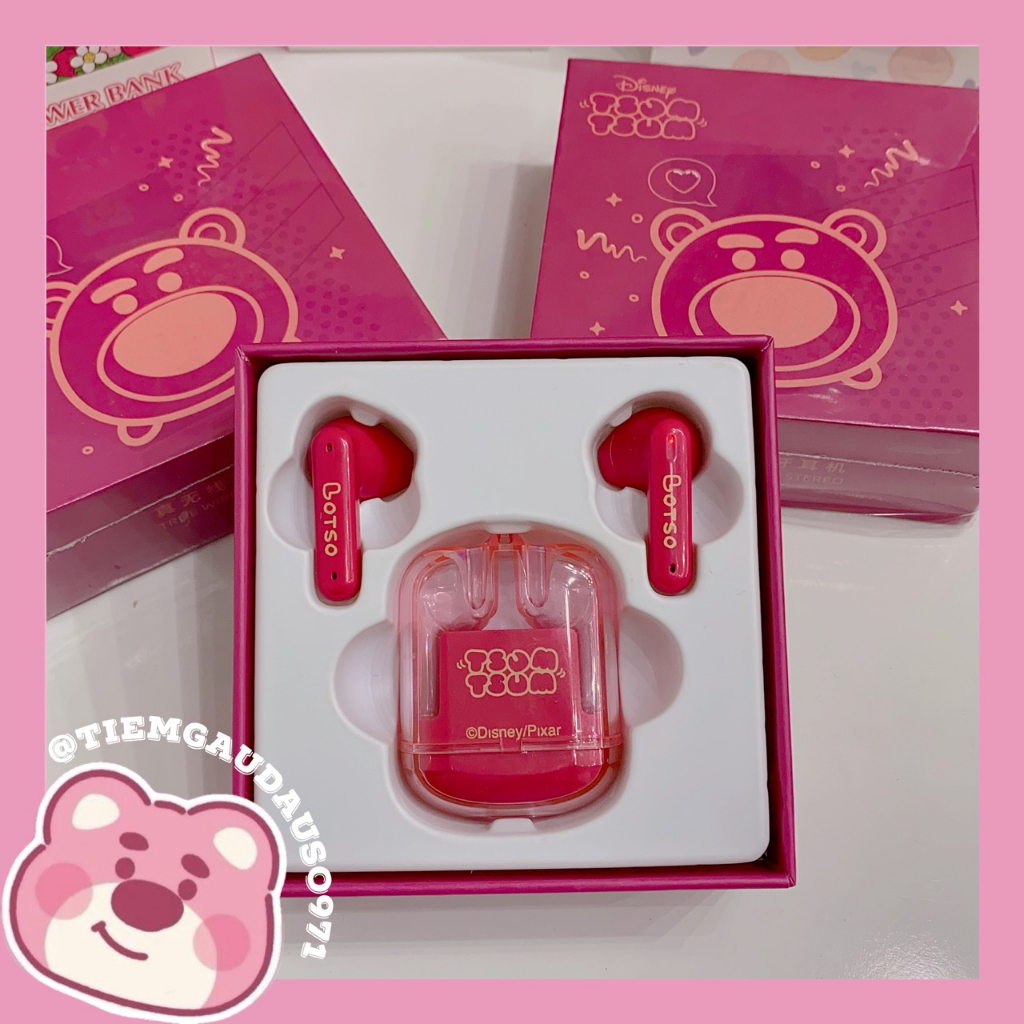 (Disney) Tai Nghe Không Dây Bluetooth 5.3 Gấu Dâu Lotso Fullbox Tsumsum DN09 Nhét Tai Có Màn Hình LE