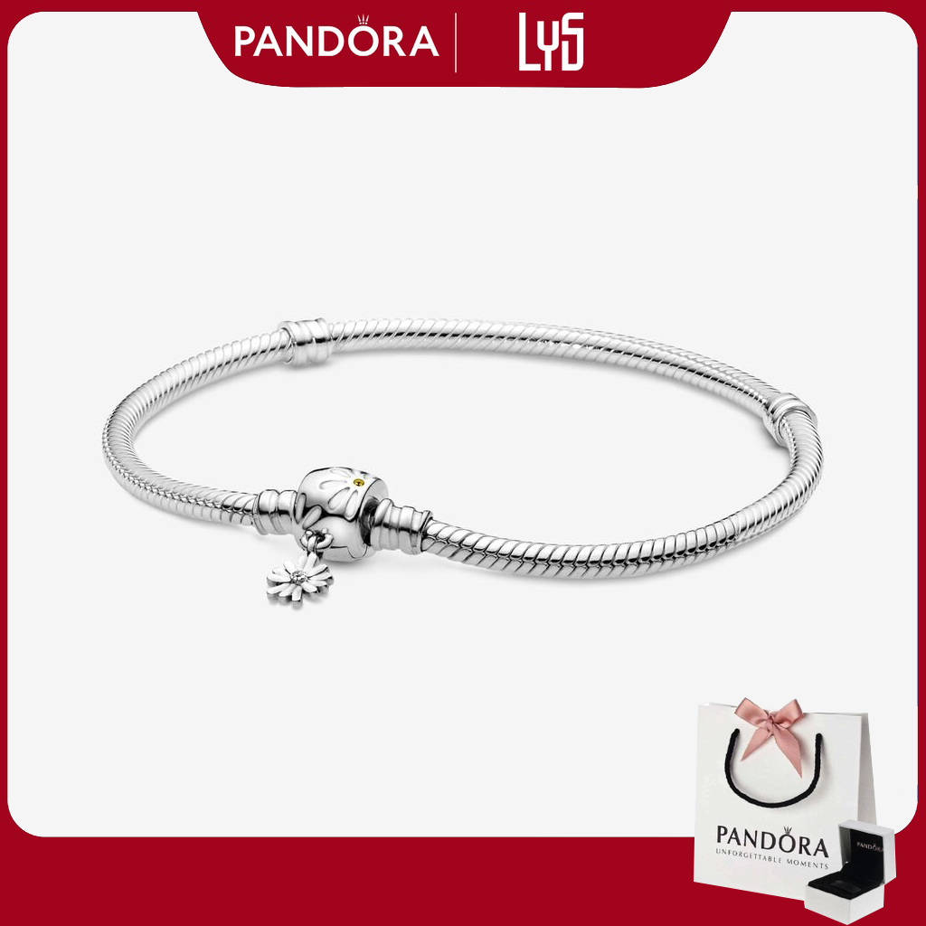 Vòng tay bạc S925 Moments Daisy Flower Clasp Snake Chain Bracelet Pan5012 Fullbox
