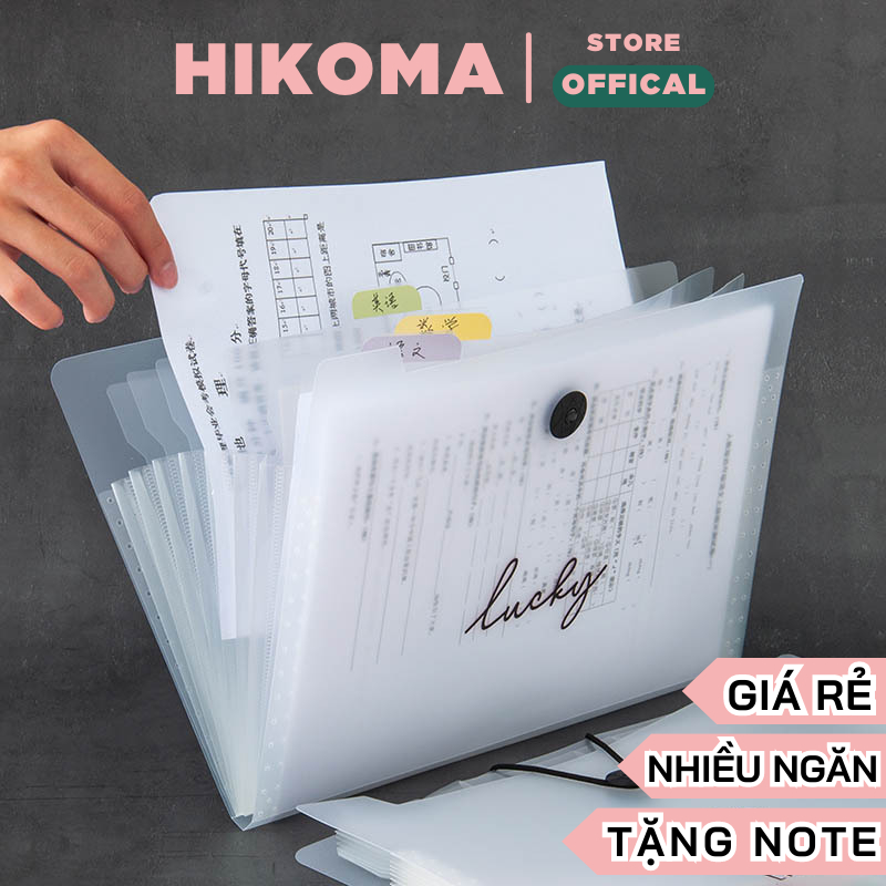 Túi đựng tài liệu Hikoma nhiều ngăn trong suốt - tệp đựng tài liệu a4 khóa dây kẹp file văn phòng phẩm