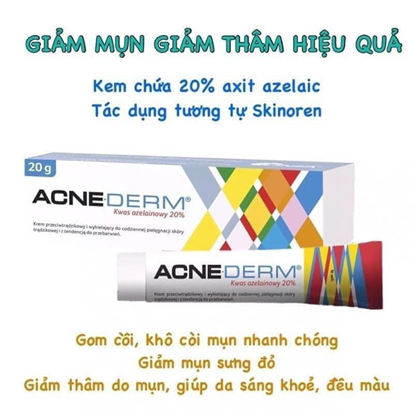 Kem giảm mụn Acne Derm, làm trắng da, mờ thâm 20% Azelaic 20g