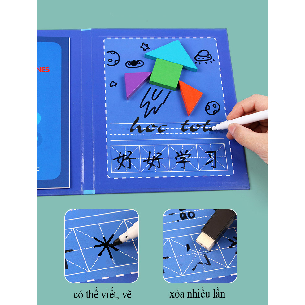 Bộ trò chơi gỗ Tangram và T puzzle 2 in 1