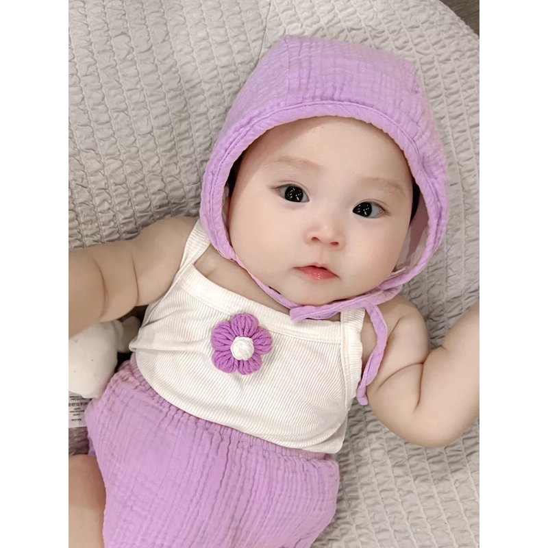Mũ bonnet hai lớp vải xô muslin cho bé