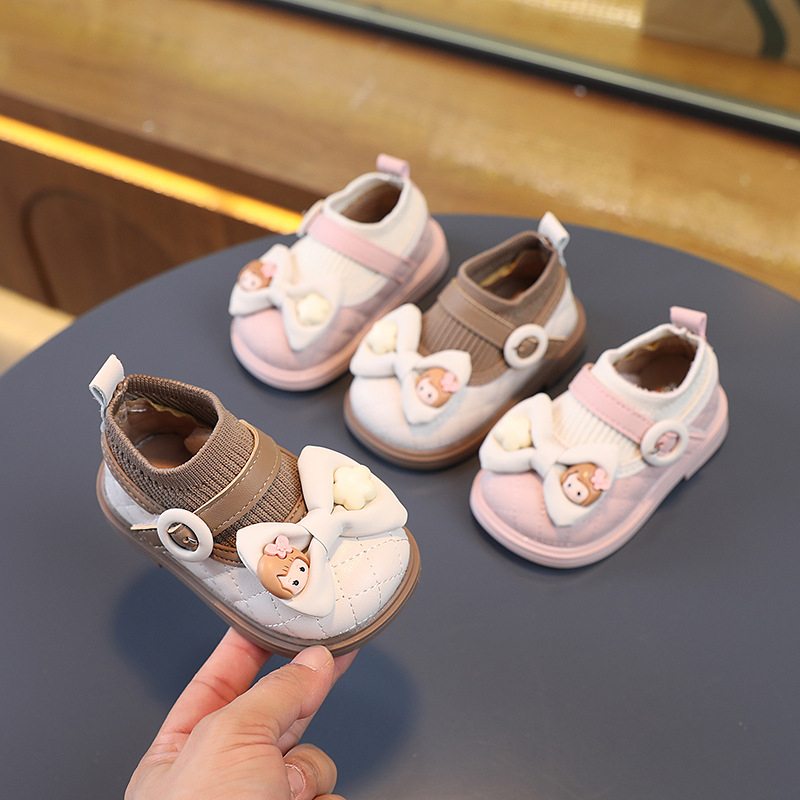 Giày búp bê đính nơ baby phối cổ chun cho bé gái êm mềm sz 16-26 Giày của bé 365