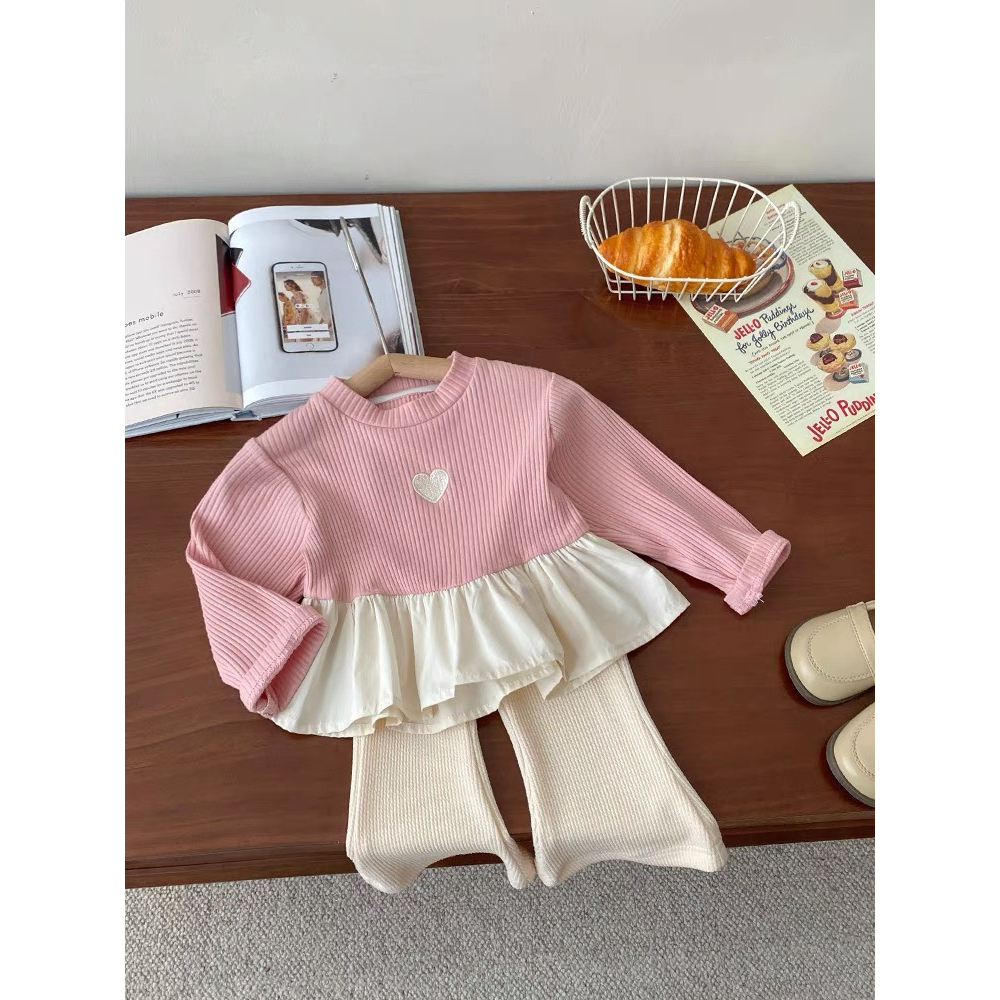 Bộ đồ bé gái dai tay dáng bèo quần loe cho bé từ 8-20kg