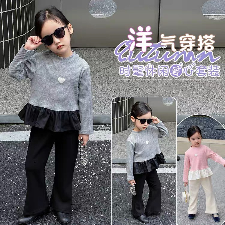 Bộ đồ bé gái dai tay dáng bèo quần loe cho bé từ 8-20kg