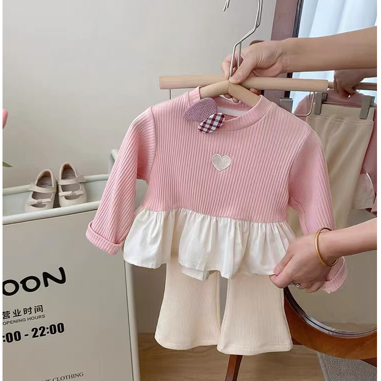 Bộ đồ bé gái dai tay dáng bèo quần loe cho bé từ 8-20kg