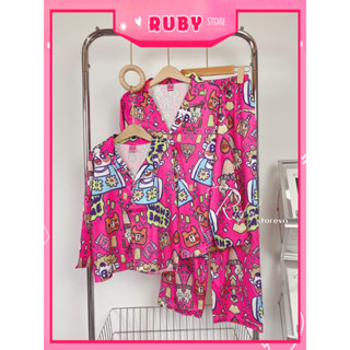 Đồ bộ pijama lụa xước cao cấp cho bé size đến 75kg mềm mướt in hình hoạt hình dễ thương Bộ lụa xước ánh kim DBLXTD