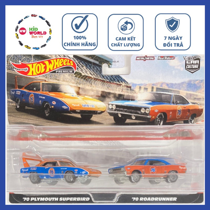 Xe mô hình Hot Wheels Premium 2 Pack Team Transport Pack '70 Plymouth Superbird Roadrunner HCY76, bá