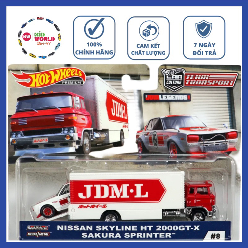 Xe mô hình Hot Wheels Car Culture Team Transport Pack Nissan Skyline HT 2000GT-X Sakura Sprinter FYT04, bánh cao su.