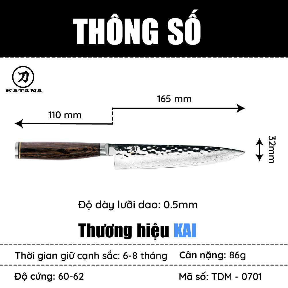 Dao bếp Nhật cao cấp KAI Shun Premier Utility - Dao đa năng thép Damascus TDM0701