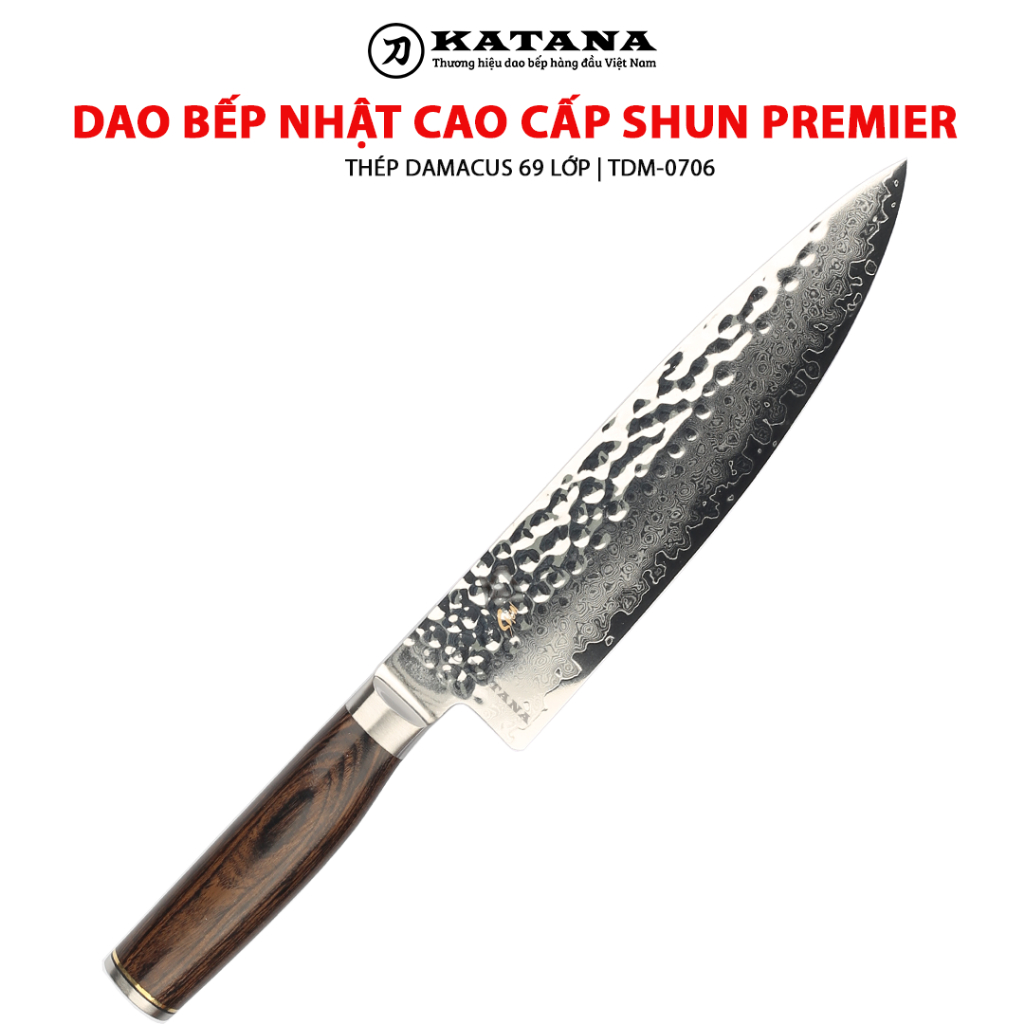 Dao bếp Nhật cao cấp Shun Premier Chef - Dao thái thịt cá thép Damascuss 69 lớp TDM0706 (200mm)