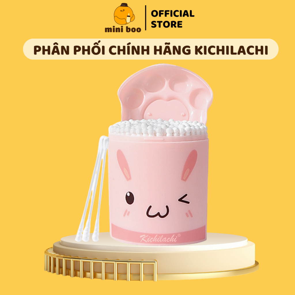 Tăm bông sơ sinh Kichilachi màu hồng thân giấy 200 que an toàn cho bé - MINIBOO