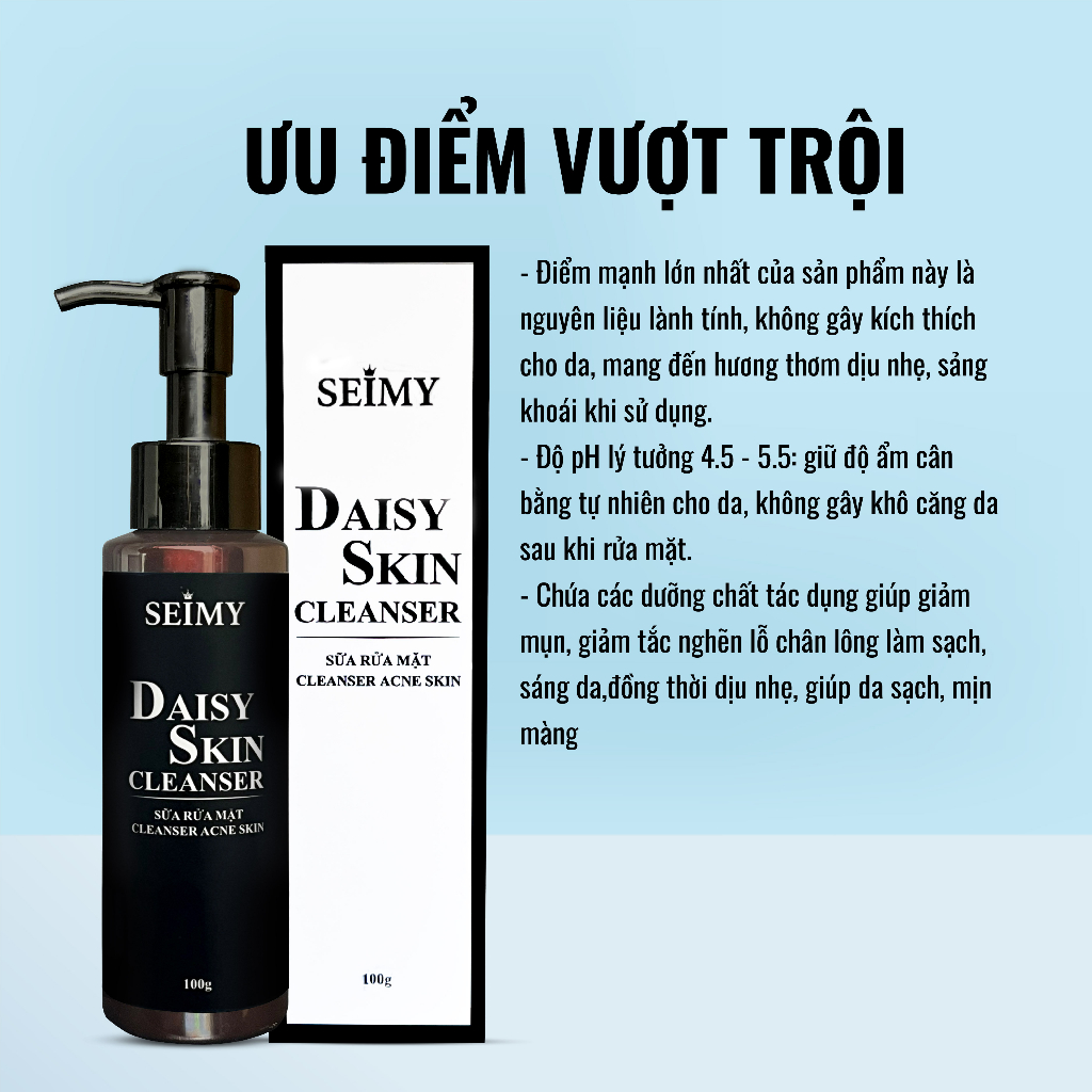 Sữa rửa mặt dạng gel Seimy - Daisy Skin Cleanser 100ml dành cho da dầu mụn, da nhạy cảm