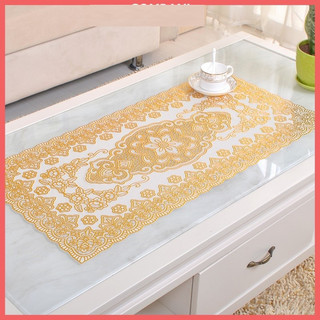 Khăn trải bàn hoa văn dập nổi sang trọng - khăn trải lót bàn kính màu vàng 60x120cm