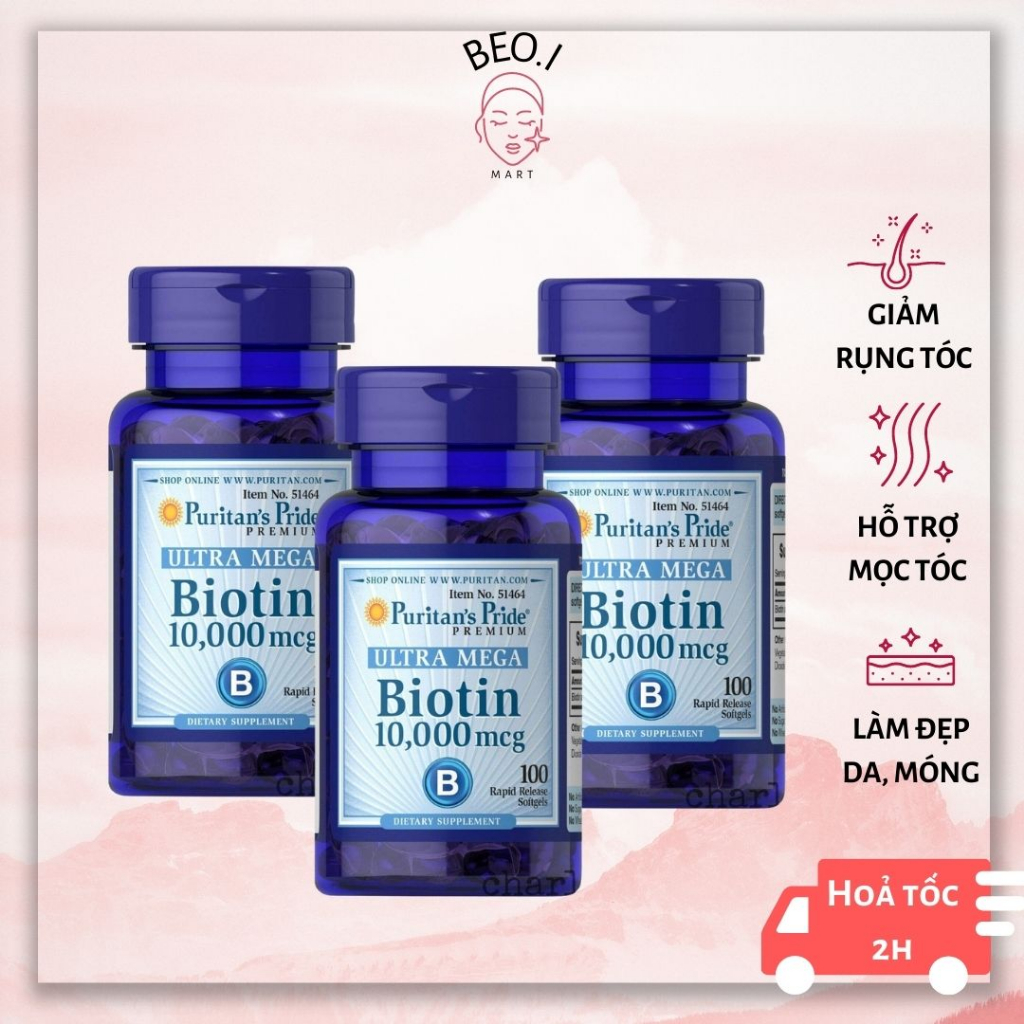 Viên uống mọc tóc, giảm rụng tóc Puritan's Pride Ultra Mega Biotin 10000 mcg 50 viên-100 viên