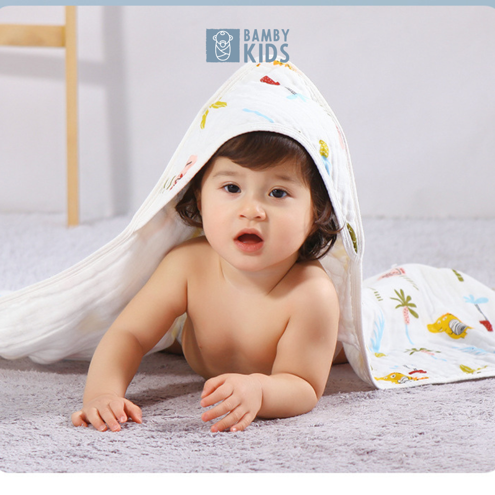 Choàng ủ xô có mũ, khăn tắm cho bé hàng xô muslin sợi cotton tự nhiên