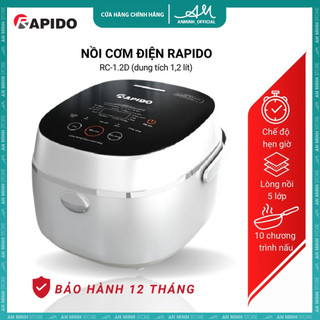 Nồi cơm điện tử rapido rc-1.2d 500w 1.2l công nghệ nhật bản, 10 chức năng nấu, bảo hành 1 năm