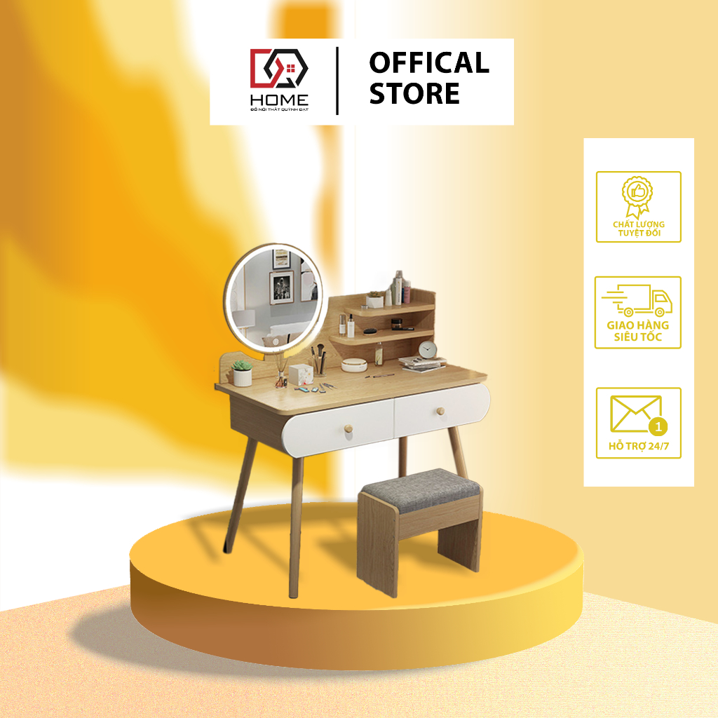 Bàn Trang Điểm gương có đèn LED kèm kệ để đồ đa có 2 màu dễ dàng lựa chọn DQ HOME