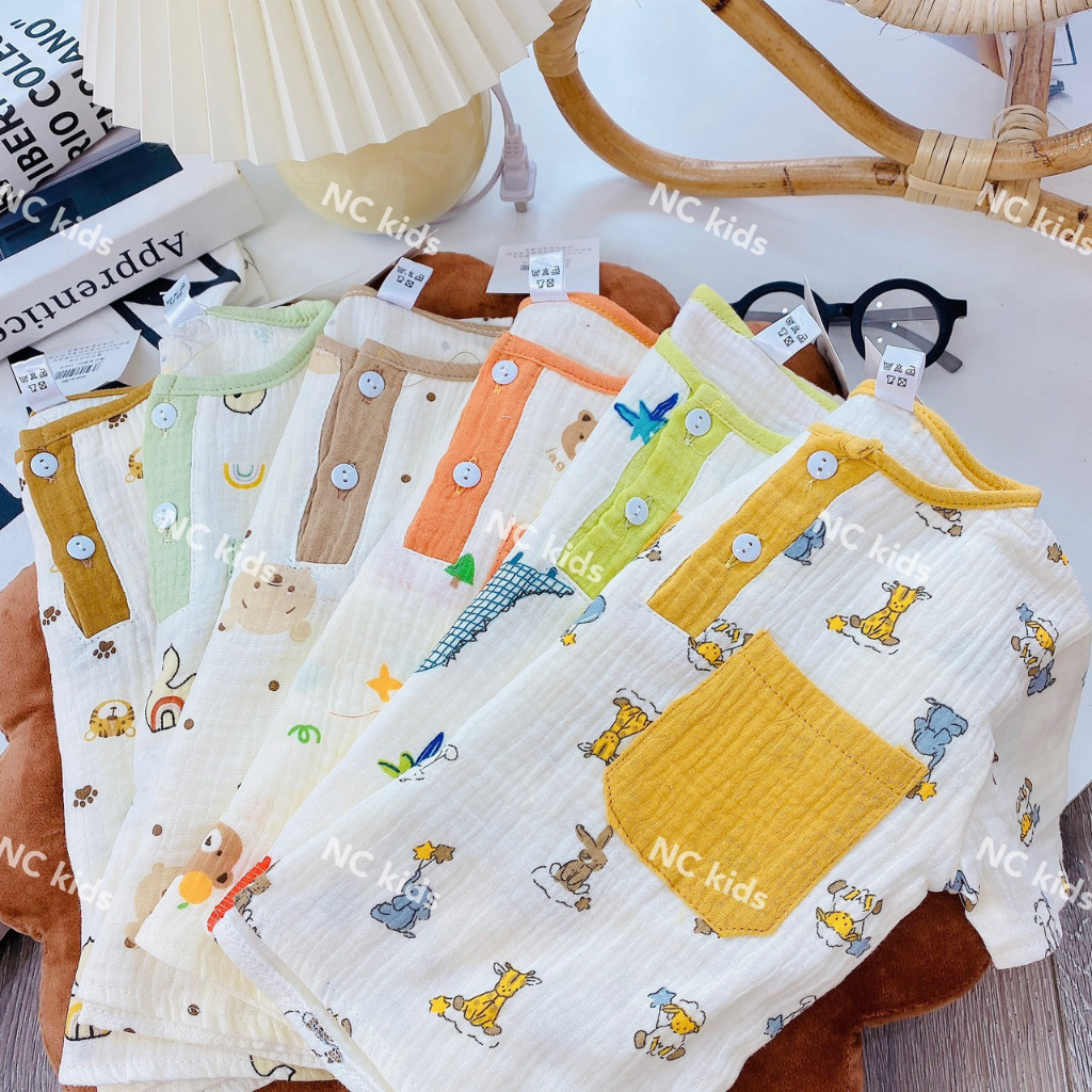 Bộ quần áo cộc xô muslin cho bé trai, bé gái BC31
