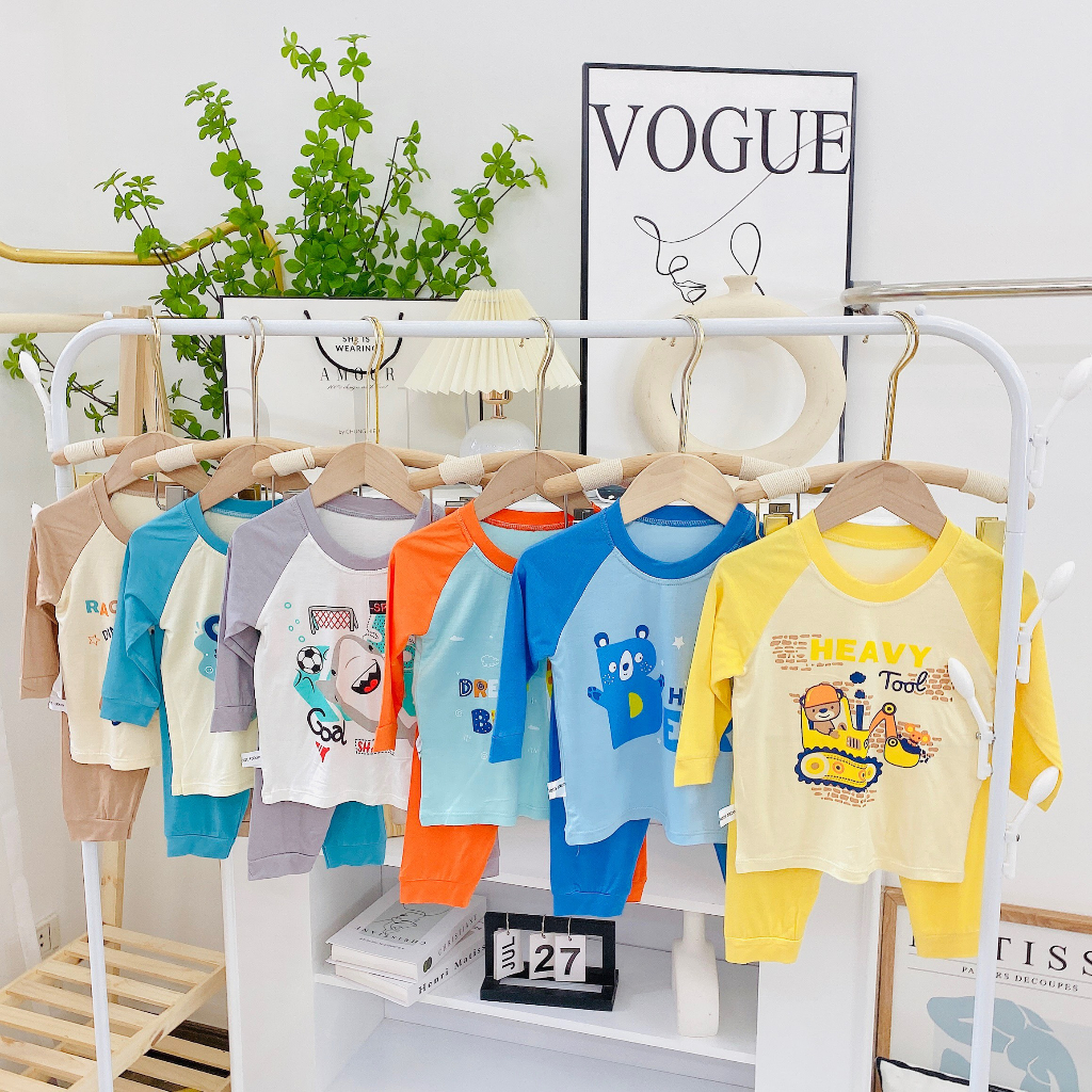 Bộ quần áo thu đông, mặc điều hòa, dài tay, chất thun lạnh cho bé trai, bé gái BD22