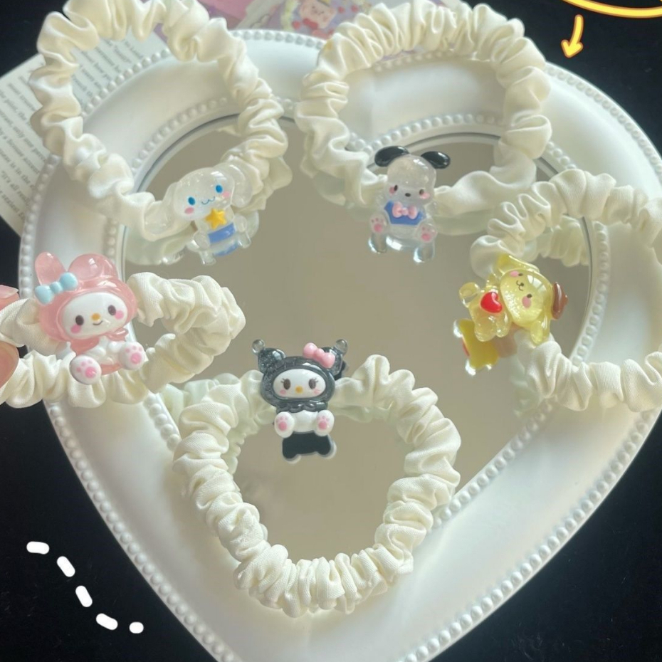 Cột Tóc Vải Nhún Đính Charm Resin Kuromi Cinnamoroll