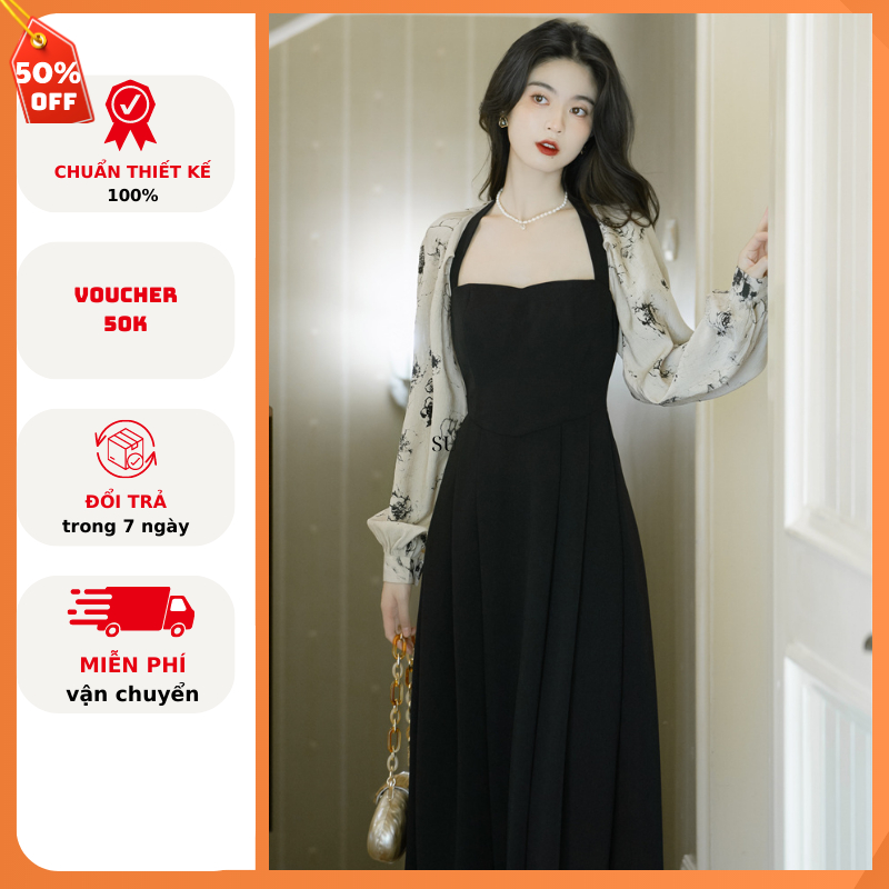 Váy maxi tay bồng, đầm dáng dài họa tiết hoa phong cách retro Pháp xinh xắn E248 Emilion Chic